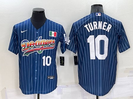 Los Angeles Dodgers #10 Justin Turner Navy Mexico Rainbow Cool Base Stitched Baseball Jersey