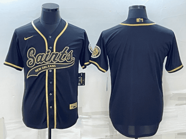 New Orleans Saints Blank Black Gold With Patch Cool Base Stitched Baseball Jersey