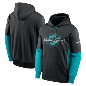 Miami Dolphins Black Color Block Fleece Performance Pullover Hoodie
