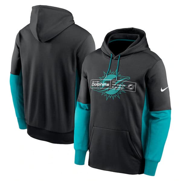 Miami Dolphins Black Color Block Fleece Performance Pullover Hoodie