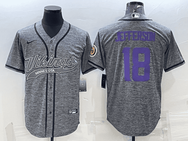 Minnesota Vikings #18 Justin Jefferson Grey With Patch Cool Base Stitched Baseball Jersey