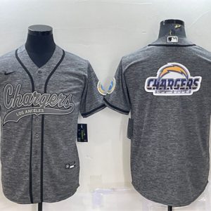Los Angeles Chargers Gray Team Big Logo With Patch Cool Base Stitched Baseball Jersey