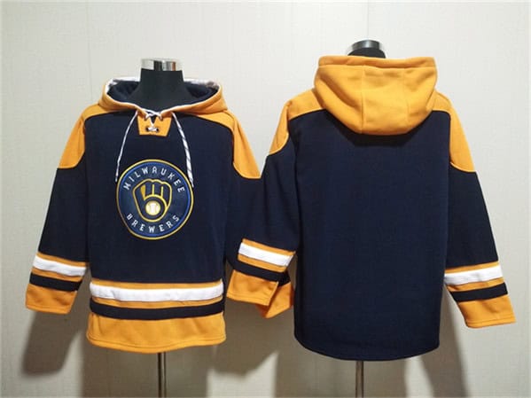 Milwaukee Brewers Blank Black Gold Ageless Must-Have Lace-Up Pullover Hoodie