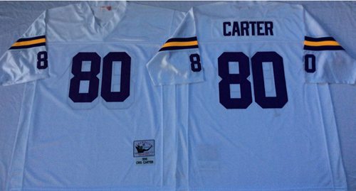 Mitchell And Ness Vikings #80 Cris Carter White Throwback Stitched Jersey