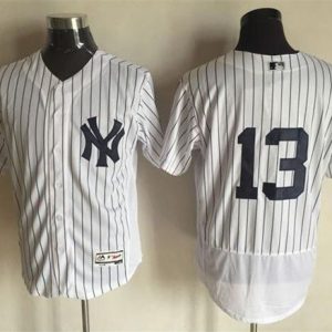 Yankees #13 Alex Rodriguez White Strip Flexbase Authentic Collection Stitched Jersey