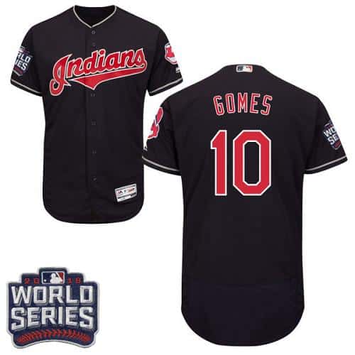 Indians #10 Yan Gomes Navy Blue Flexbase Authentic Collection 2016 World Series Bound Stitched Jersey