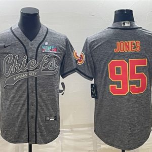 Kansas City Chiefs #95 Chris Jones Gray With Super Bowl LVII Patch Cool Base Stitched Jersey