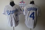 Royals #4 Alex Gordon White Cool Base W 2015 World Series Patch Stitched Jersey