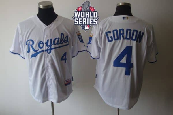 Royals #4 Alex Gordon White Cool Base W 2015 World Series Patch Stitched Jersey