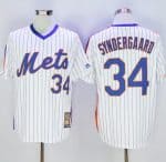 Mets #34 Noah Syndergaard White(Blue Strip) Cooperstown Stitched Jersey