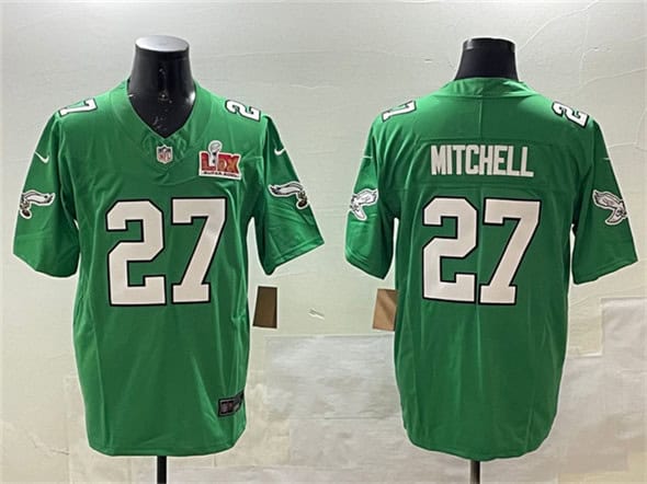 Philadelphia Eagles #27 Quinyon Mitchell Green 2025 Super Bowl LIX Patch F.U.S.E. Throwback Vapor Untouchable Limited Stitched Jersey