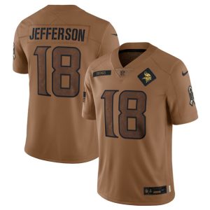 Minnesota Vikings #18 Justin Jefferson 2023 Brown Salute To Service Limited Stitched Jersey