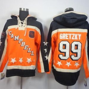Oilers #99 Wayne Gretzky Orange All Star Sawyer Hooded Sweatshirt Stitched Jersey