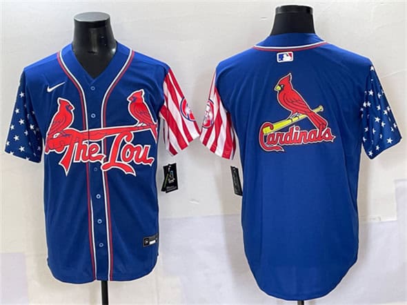 St. Louis Cardinals Team Big Logo Royal Independence Day Vapor Premier Limited Stitched Jersey