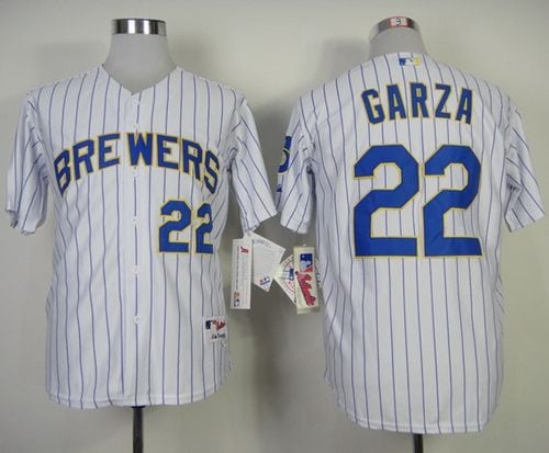 Brewers #22 Matt Garza White (Blue Strip) Stitched Jersey