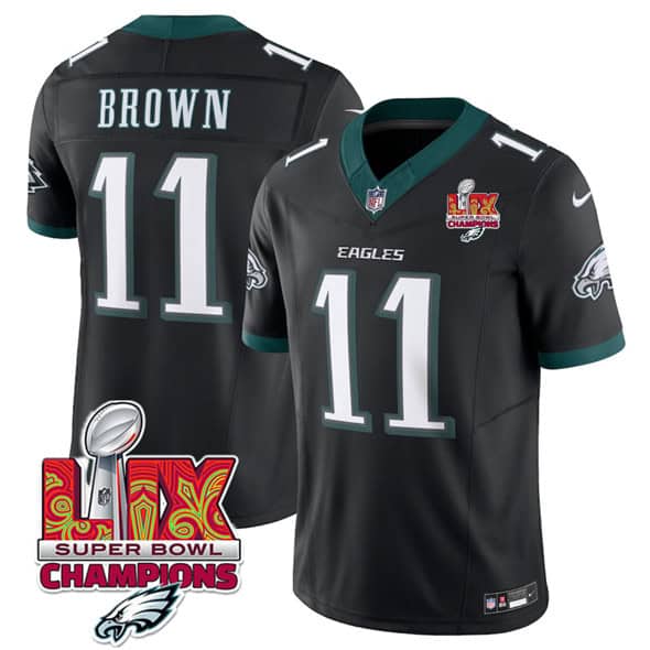 Philadelphia Eagles #11 A.J. Brown Black 2025 Eagles Logo Super Bowl LIX Patch New F.U.S.E. Vapor Untouchable Limited Stitched Jersey