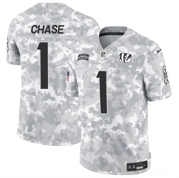 Cincinnati Bengals #1 Ja'Marr Chase Arctic Camo 2024 F.U.S.E. Salute To Service Limited Stitched Jersey