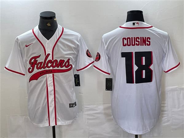 Atlanta Falcons #18 Kirk Cousins White With Patch Cool Base Stitched Jersey