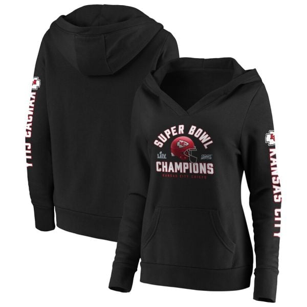 Kansas City Chiefs Black Super Bowl LIV Champions Lateral Pullover Hoodie(Run Small)