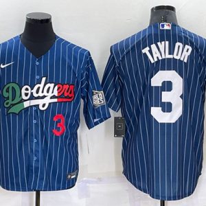 Los Angeles Dodgers #3 Chris Taylor Navy Mexico World Series Cool Base Stitched Baseball Jersey
