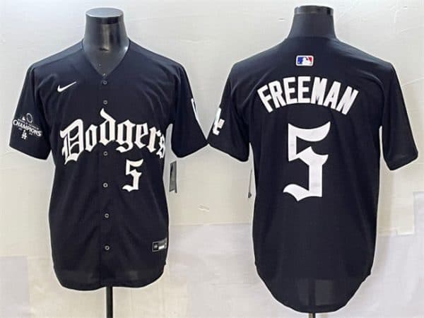 Los Angeles Dodgers #5 Freddie Freeman Black 2025 LA Gothic Style With 2024 World Series Champions Patch Vapor Premier Limited Stitched Jersey