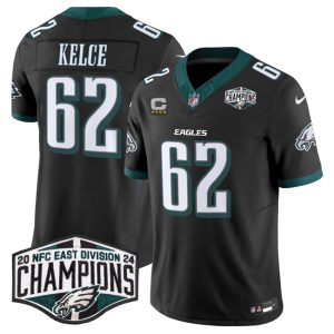 Philadelphia Eagles #62 Jason Kelce Black 2024 New NFC East Champions With 4-Star C Patch F.U.S.E. Vapor Untouchable Limited Stitched Jersey