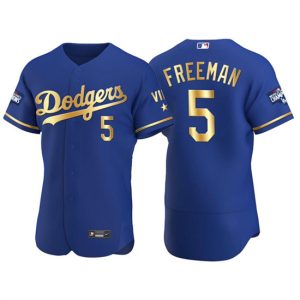 Los Angeles Dodgers #5 Freddie Freeman Royal Golden Flex Base Stitched Jersey