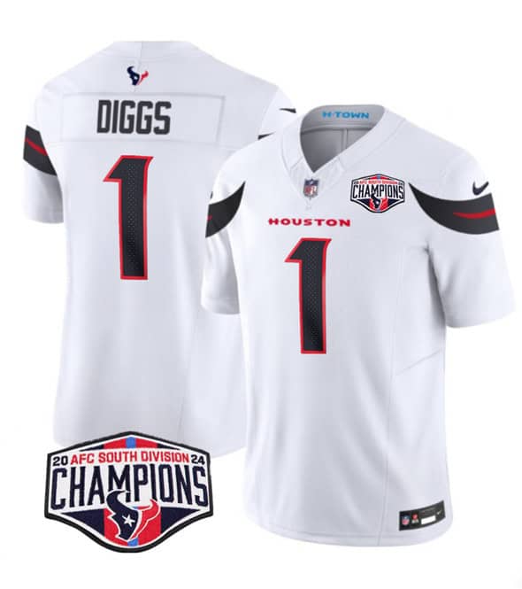 Houston Texans #1 Stefon Diggs White F.U.S.E. 2024 AFC South Division Champions Vapor Limited Stitched Jersey