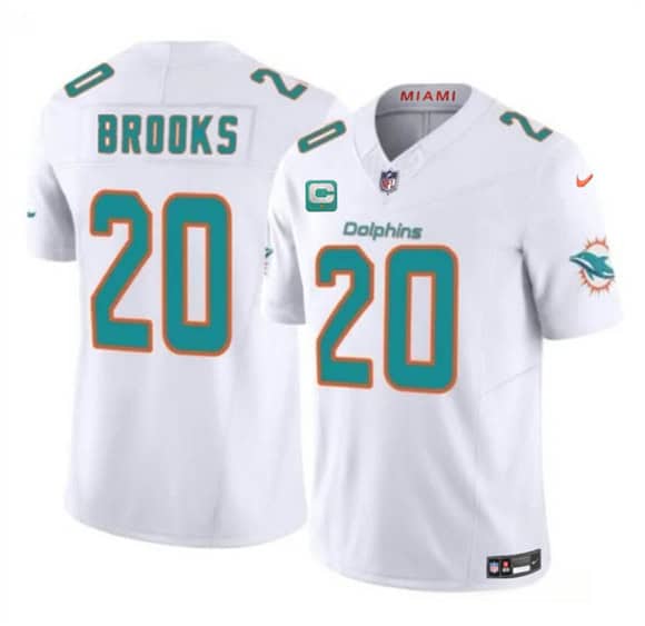 Miami Dolphins #20 Jordyn Brooks White 2025 F.U.S.E. With 1-Star C Patch Vapor Limited Stitched Jersey