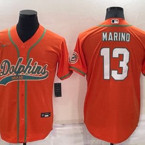 Miami Dolphins #13 Dan Marino Orange Cool Base Stitched Baseball Jersey