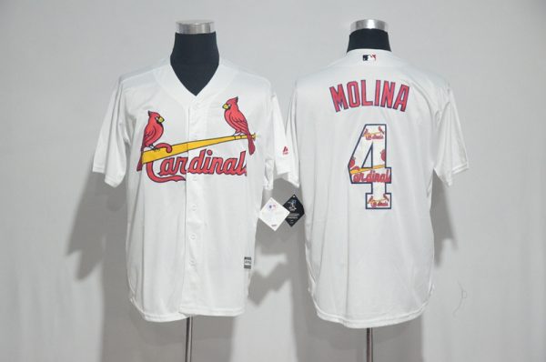 St.Louis Cardinals #4 Yadier Molina White Team Logo Print Cool Base Stitched Jersey