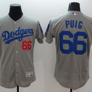 Dodgers #66 Yasiel Puig Grey Flexbase Authentic Collection Stitched Jersey