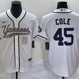 New York Yankees #45 Gerrit Cole White With Patch Cool Base Stitched Jersey