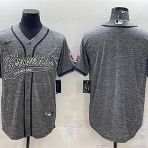 Cleveland Browns Blank Gray With Patch Cool Base Stitched Baseball Jersey