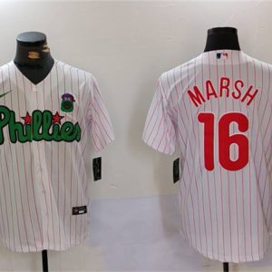 Philadelphia Phillies #16 Brandon Marsh White Green Cool Base Stitched Jersey