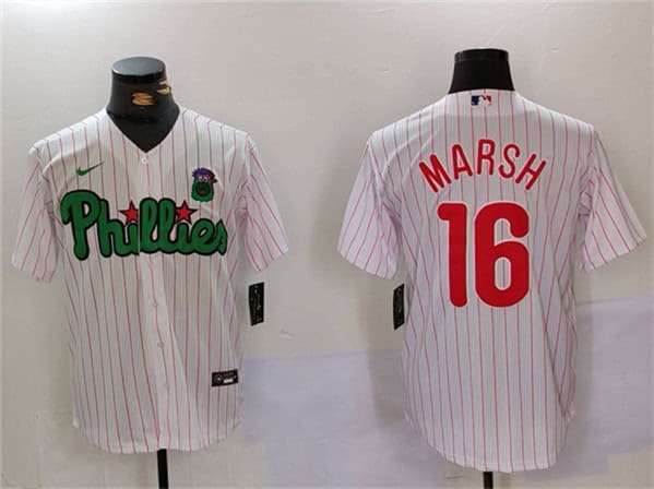 Philadelphia Phillies #16 Brandon Marsh White Green Cool Base Stitched Jersey