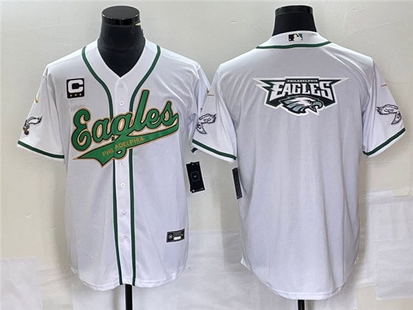 Philadelphia Eagles White Gold With C Patch Team Big Logo Cool Base Stitched Jersey