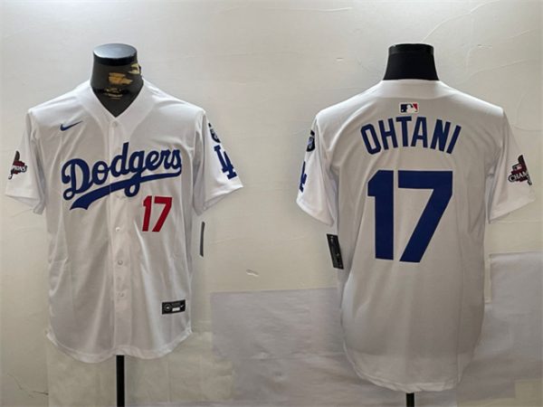 Los Angeles Dodgers #17 Shohei Ohtani White 2024 World Series Champions With Fernando Memorial Patch Home Limited Stitched Jersey