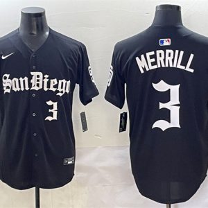 San Diego Padres #3 Jackson Merrill Black Gothic Edition Vapor Limited Stitched Jersey