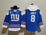 New York Giants #8 Daniel Jones Blue Ageless Must-Have Lace-Up Pullover Hoodie