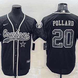 Dallas Cowboys #20 Tony Pollard Black Reflective With Patch Cool Base Stitched Baseball Jersey