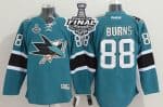 Sharks #88 Brent Burns Teal 2016 Stanley Cup Final Patch Stitched Jersey