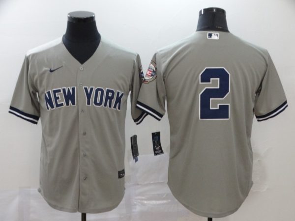 New York Yankees #2 Derek Jeter Grey Cool Base Stitched Jersey