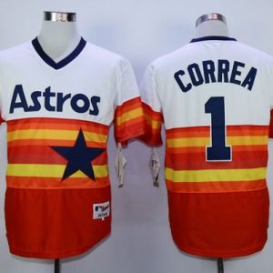 Astros #1 Carlos Correa White Orange 1980 Turn Back The Clock Stitched Jersey