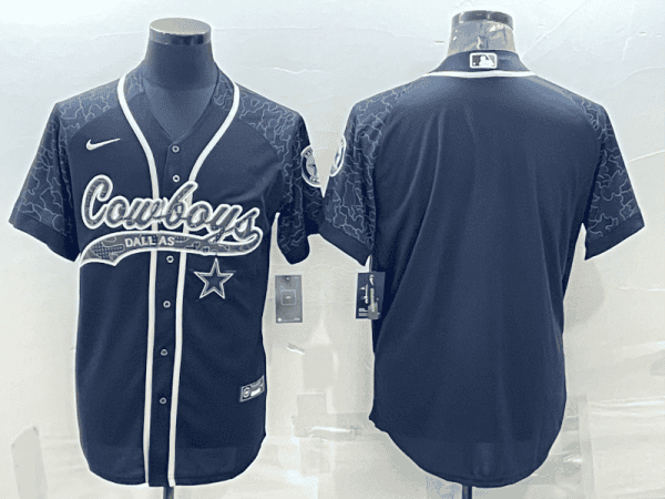 Dallas Cowboys Blank Black Reflective With Patch Cool Base Stitched Baseball Jersey