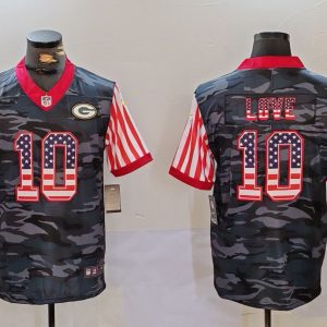 Green Bay Packers #10 Jordan Love Camo USA Flag Limited Stitched Jersey