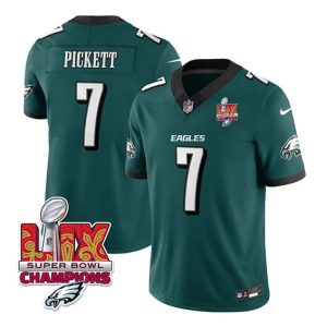 Philadelphia Eagles #7 Kenny Pickett Green 2025 Eagles Logo Super Bowl LIX Patch New F.U.S.E. Vapor Limited Stitched Jersey