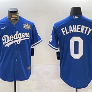 Los Angeles Dodgers #0 Jack Flaherty Royal 2024 World Series Cool Base Stitched Jersey