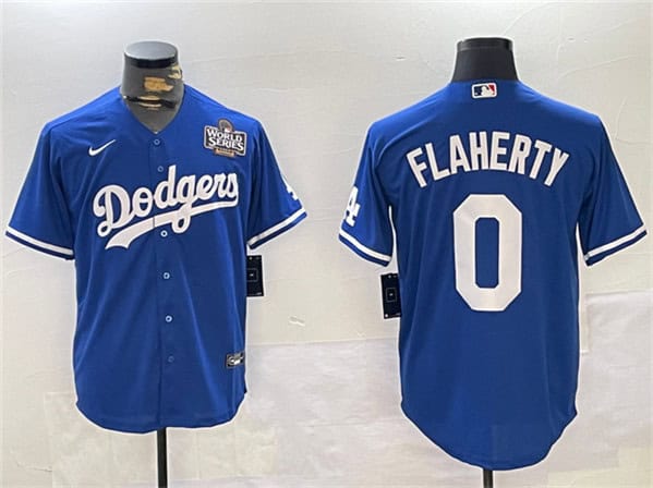 Los Angeles Dodgers #0 Jack Flaherty Royal 2024 World Series Cool Base Stitched Jersey