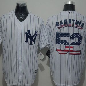 Yankees #52 C.C. Sabathia White Strip USA Flag Fashion Stitched Jersey